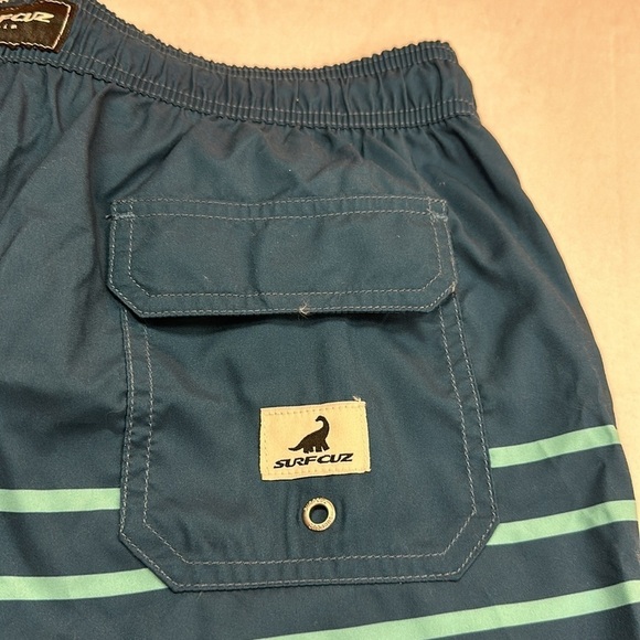 Surf Cuz Teal Striped Swim Trunks NWT Medium - Picture 3 of 6